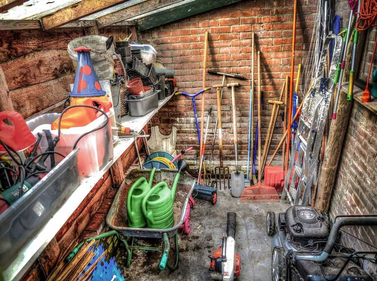 a cluttered messy shed