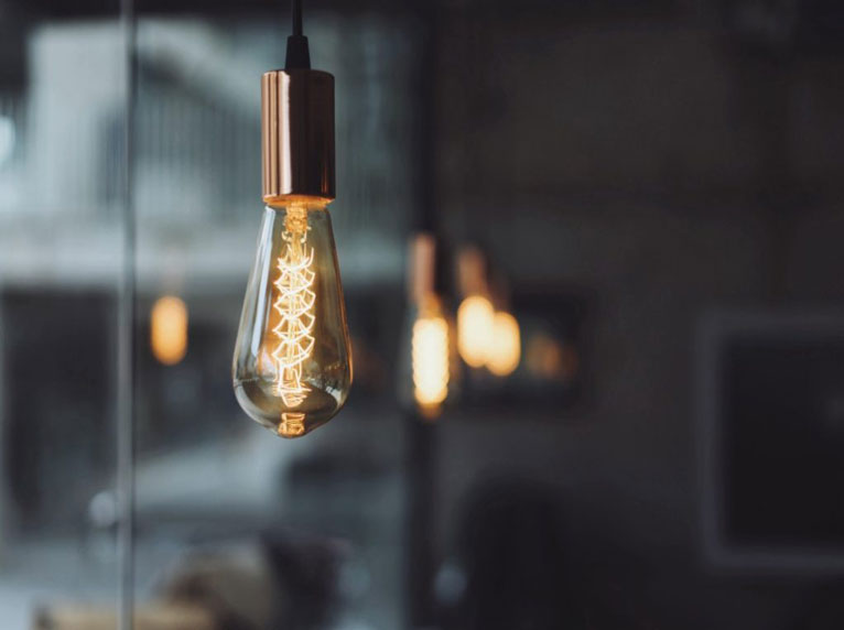 A hanging lightbulb